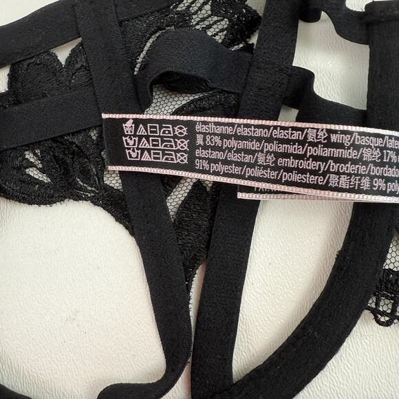 Victoria's Secret Floral Embroidered Strappy Open Cup Black Bralette Bra  34C - Picture 10 of 14